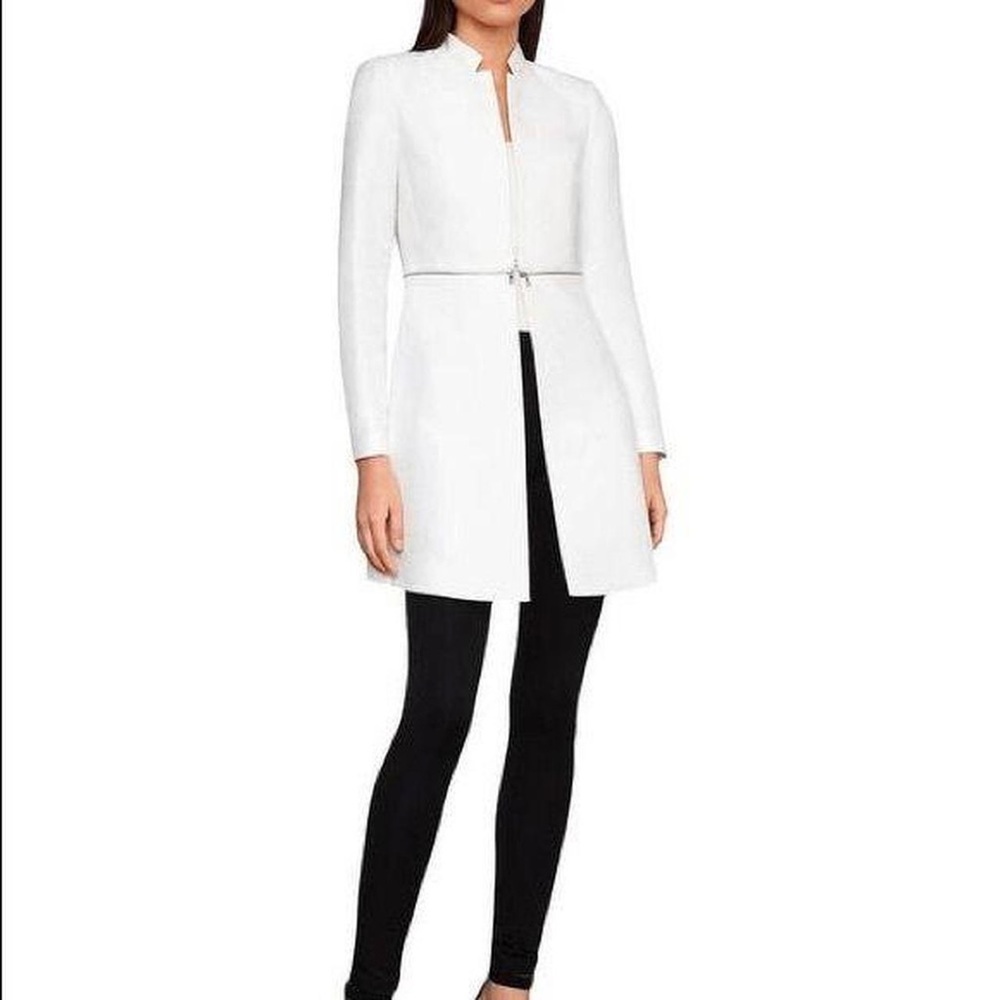 NWT BCBGMAXAZRIA White Silk Ponte Zipper Blazer Coat Office JACKET Size Small